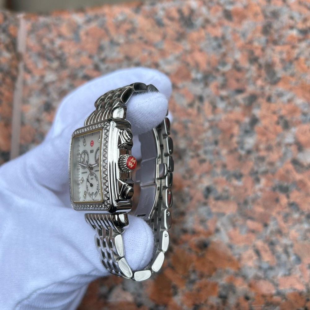 MICHELE DECO MOP DIAMOND DIAL AND BEZEL CHRONOGRAPH LADIES WATCH - Picture 7 of 15
